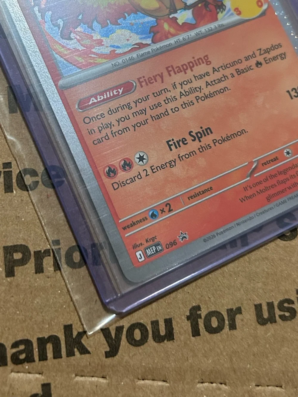 Holo Moltres 30th Celebration Pokemon TCG Black Star Promo Card No. 096